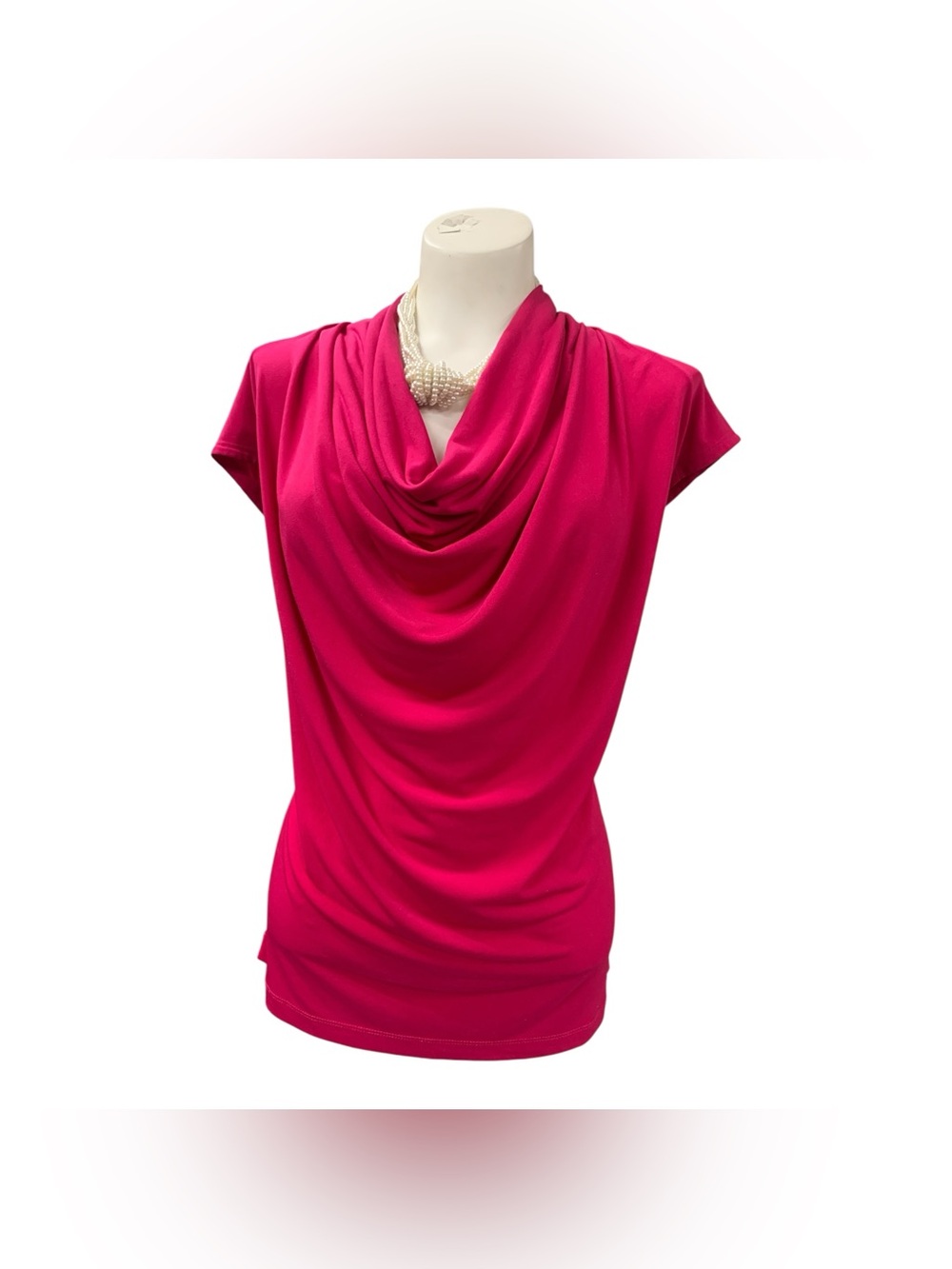 Anne Klein Draped Cowl Neck Cap-Sleeve Top - Fuchsia Size L